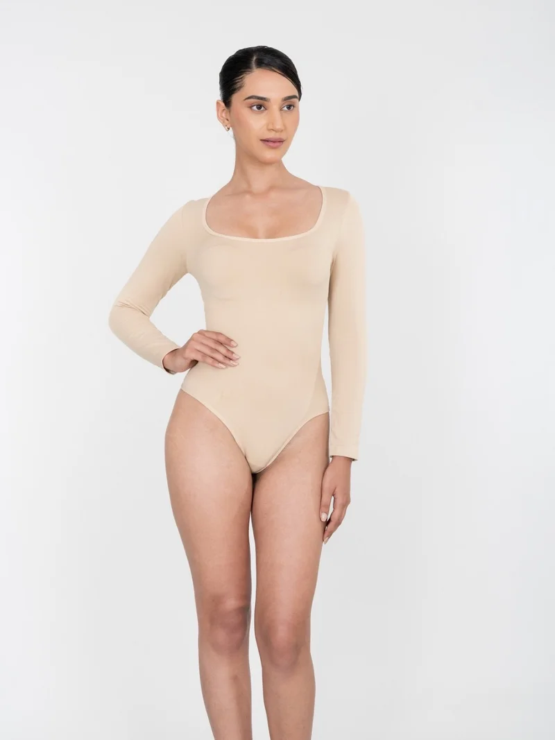Shapercult Store Beige Full Sleeves Bodysuit for Women